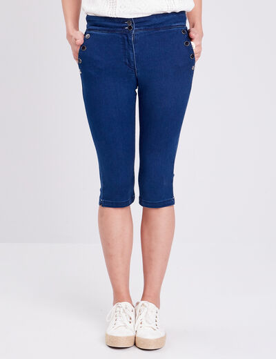 Pantacourt ajusté en jean denim brut femme