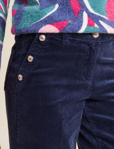 Pantalon large velours c&ocirc;tel&eacute; bleu marine femme
