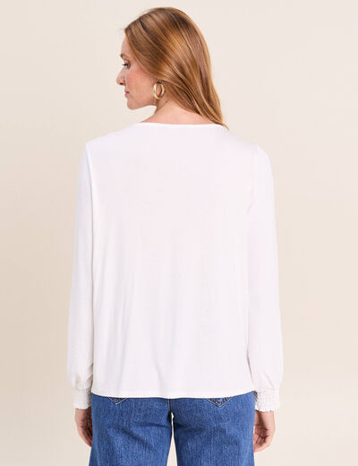 Blouse droite manches longues dentelle ecru femme