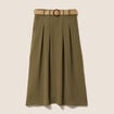 Jupe longue &eacute;vas&eacute;e ceintur&eacute;e vert kaki femme