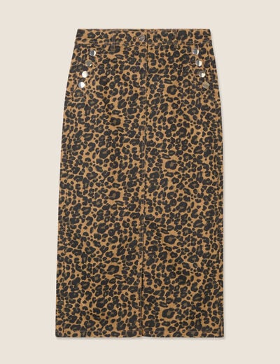 Jupe midi droite à pont marron femme