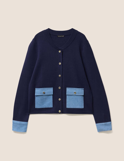 gilet droit court manches longues bleu marine femme