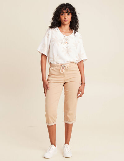 Pantacourt large taille haute sable femme