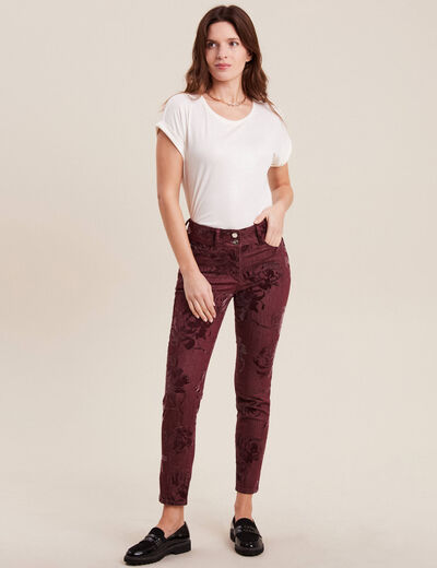 Jean ajusté taille standard bordeaux femme