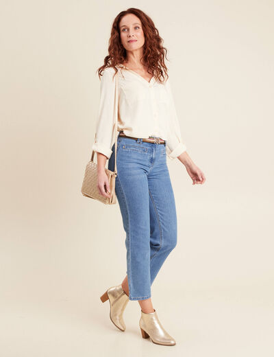 Jean large ceinturé denim double stone femme