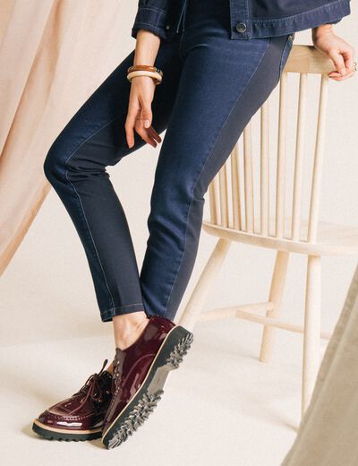 Jean coupe ajust&eacute;e effet bi-mati&egrave;re denim brut femme