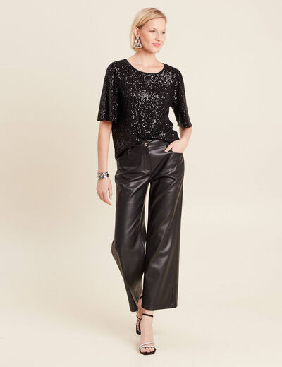 T-shirt manches 3/4 sequins noir femme