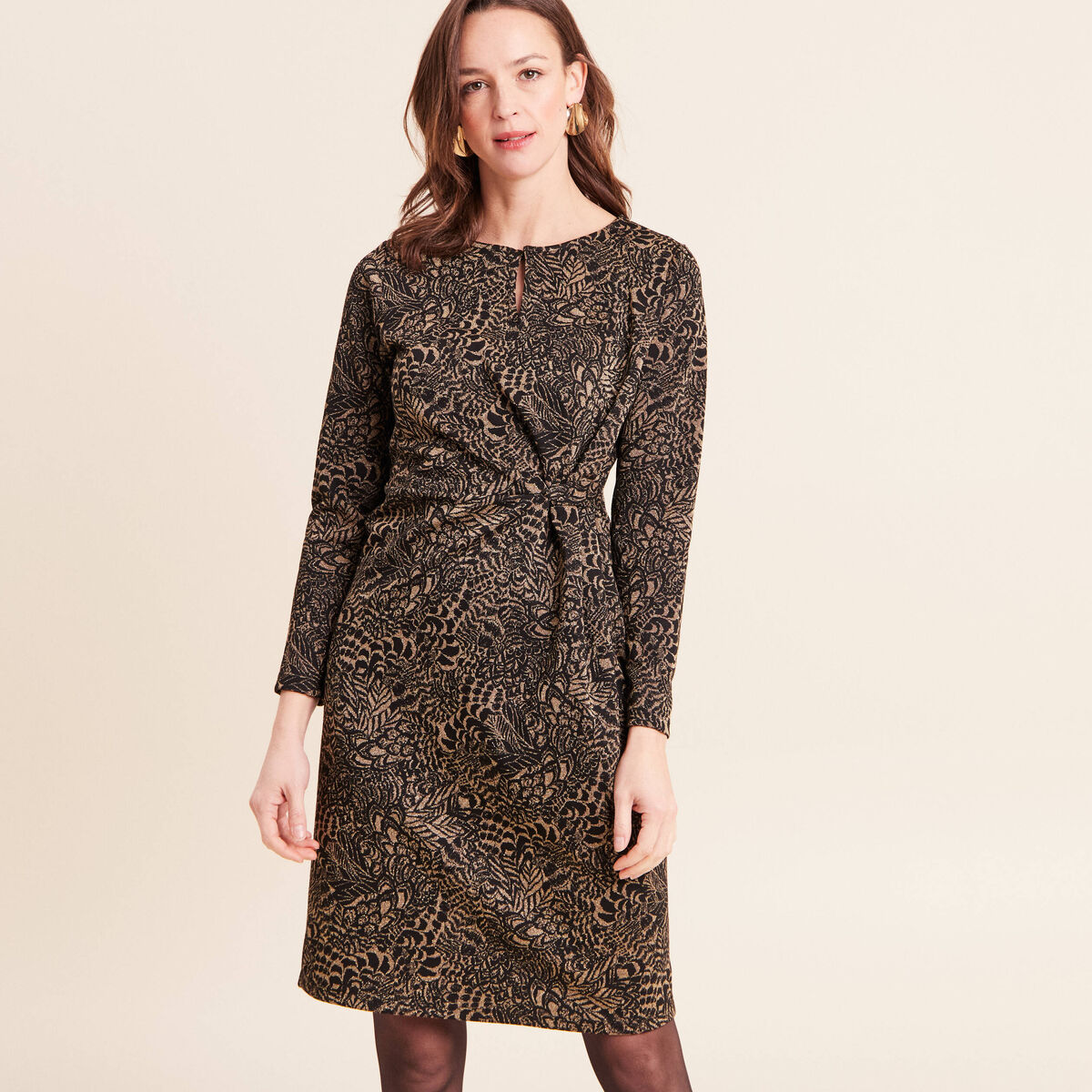 Robe ajust&eacute;e courte en maille col rond vert kaki femme