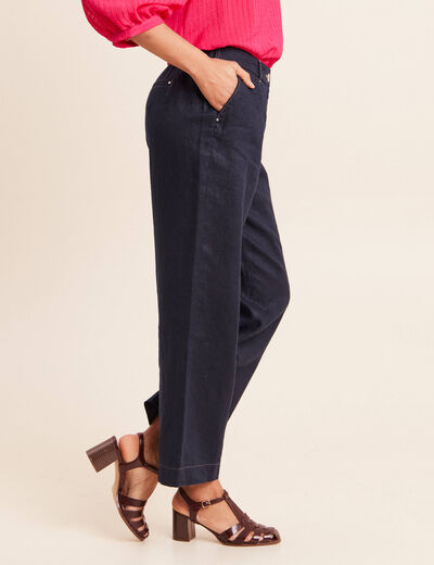 Pantalon large taille standard bleu fonc&eacute; femme
