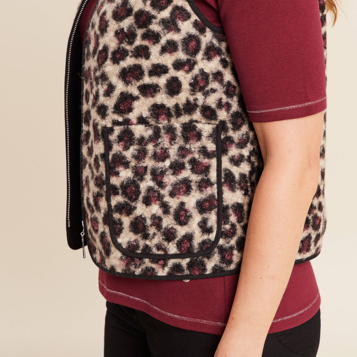 Gilet sans manches laine mouton beige femme