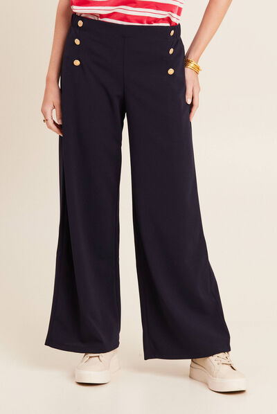 Pantalon large à pont bleu foncé femme