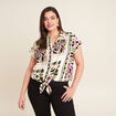 Chemise manches courtes nou&eacute;e vert femme