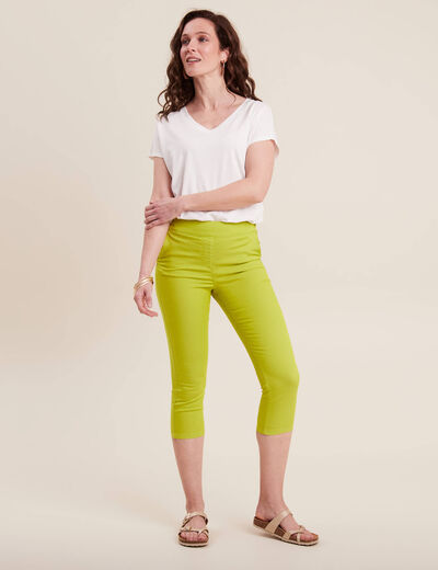 Pantacourt ajusté taille haute vert anis femme