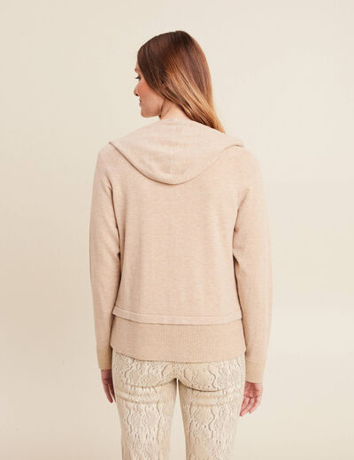 Gilet droit mi-long à capuche creme femme