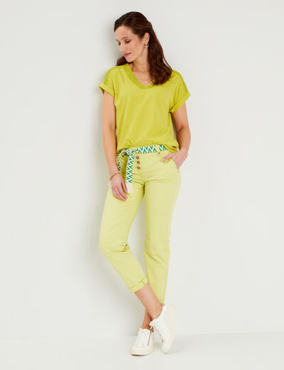 Pantalon droit avec ceinture jaune clair femme