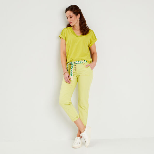 Pantalon droit avec ceinture jaune clair femme