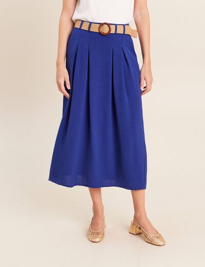 Jupe longue &eacute;vas&eacute;e ceintur&eacute;e bleu fonc&eacute; femme