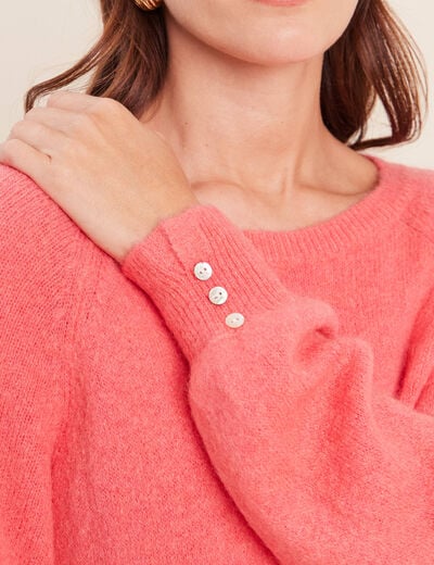 Pull col rond manches longues rose framboise femme