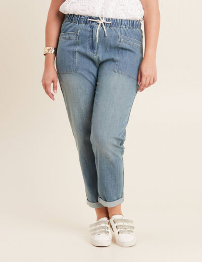 Jean large à coulisse denim double stone femme