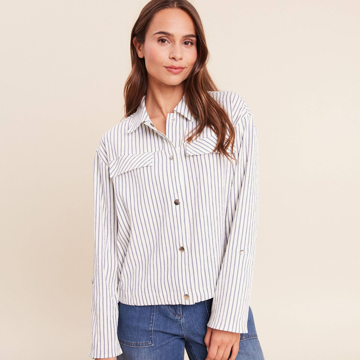 Chemise fluide manches longues bleu femme