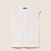 Gilet ajour&eacute; droit court col rond ecru femme