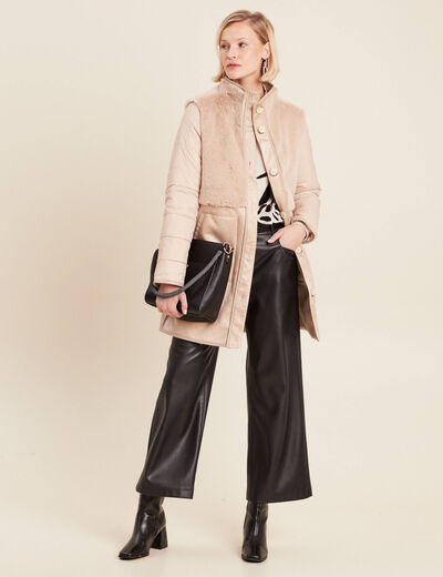 Manteau long su&eacute;dine sable femme
