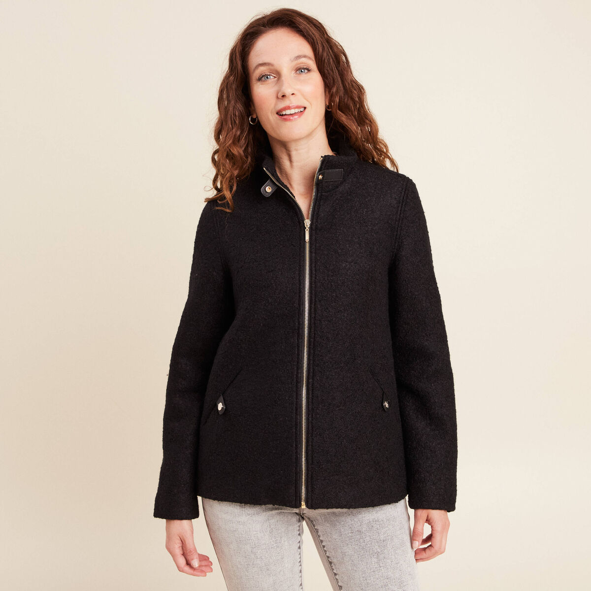 Manteau doubl&eacute; avec capuche noir femme