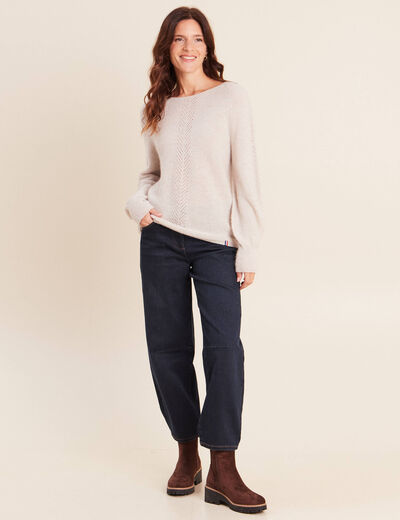 Pull droit col rond manches longues beige femme