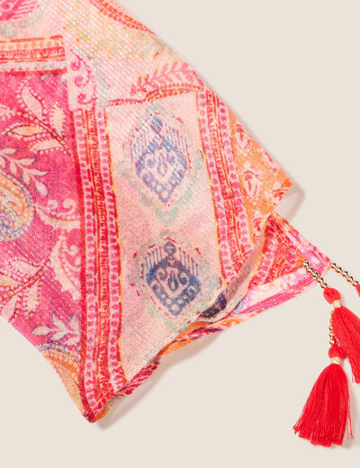 Foulard à pampilles orange femme