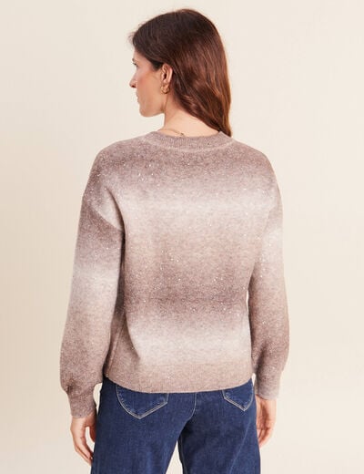 Pull col rond &agrave; sequins taupe femme