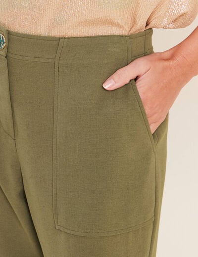 Pantalon large 7/8&egrave;me taille haute vert kaki femme