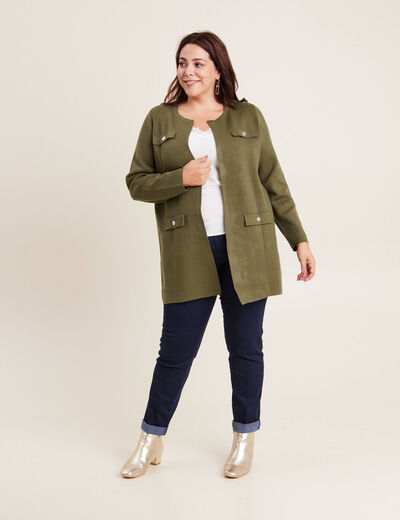 Gilet manches longues vert kaki femme