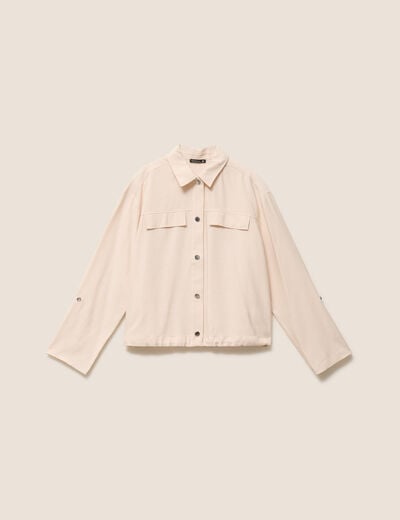 Chemise col chemise manches longues creme femme