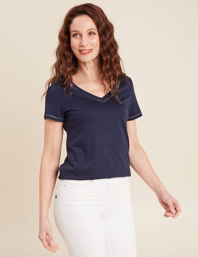 T-shirt manches courtes bleu marine femme