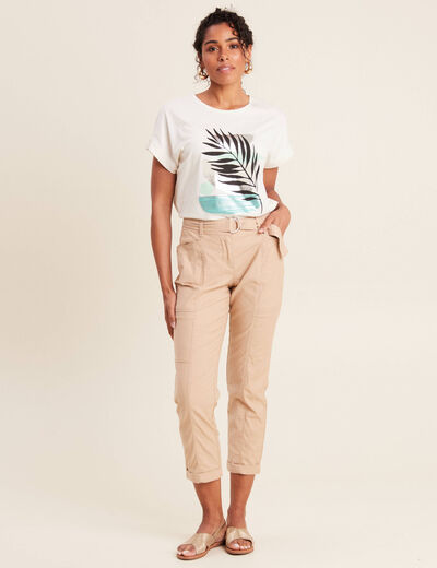 Pantalon ajusté 7/8ème beige femme