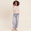Pull droit col rond manches longues creme femme