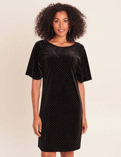 Robe droite courte manches coudes noir femme