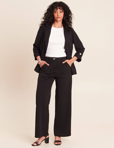 Pantalon large taille haute noir femme