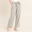 Pantalon large taille haute aspect lin vert clair femme