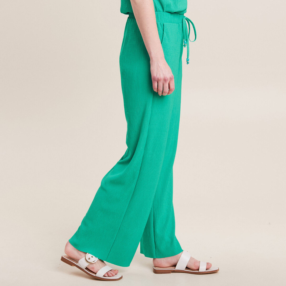 Pantalon flou taille basse vert turquoise femme