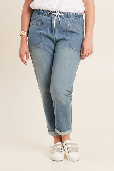 Jean large à coulisse denim double stone femme