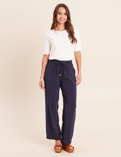 Pantalon large bleu marine femme