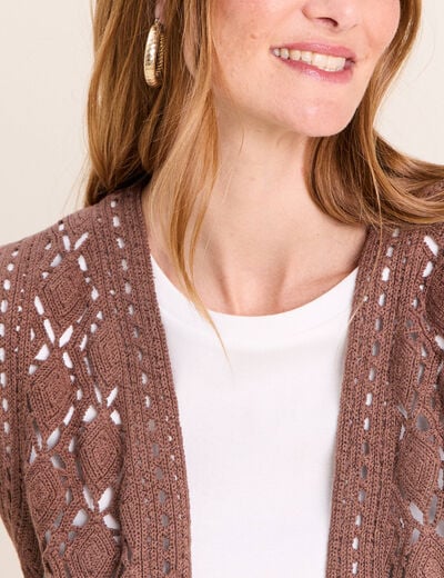 Gilet ajour&eacute; coupe droite courte marron femme