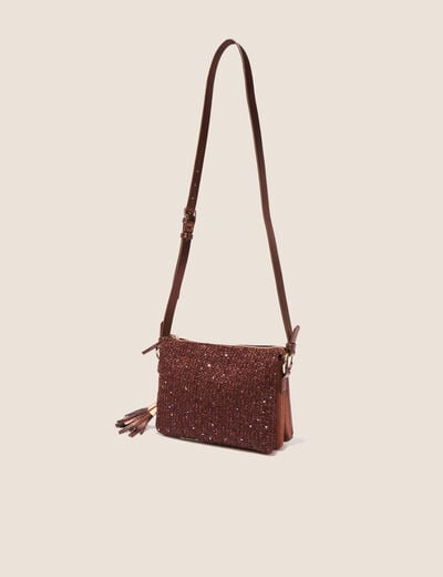 Sac en bandouli&egrave;re &agrave; 3 poches marron fonc&eacute; femme