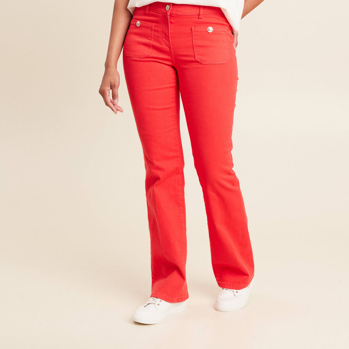 Pantalon bootcut taille basculée rouge femme