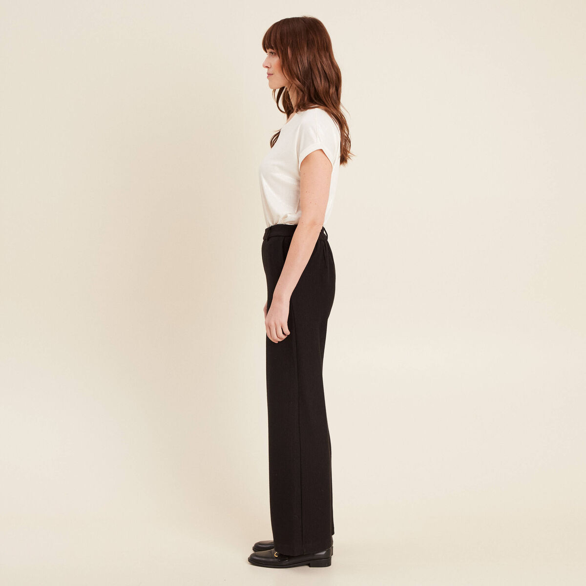 Pantalon tricot large noir femme