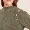 Pull col rond manches longues vert kaki femme