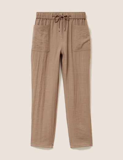 Pantalon mom 7/8&egrave;me en coton vert kaki femme