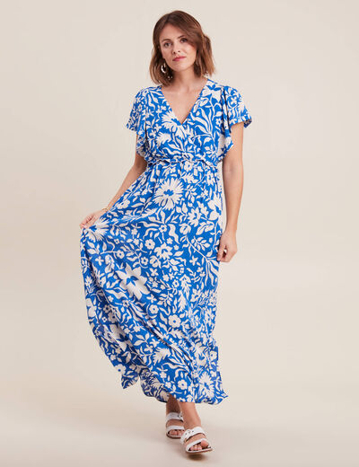 Robe longue droite bleu electrique femme