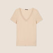 T-shirt manches courtes col en V sable femme